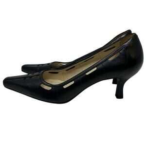 Etienne Aigner Black Viena Fountain Genuine Leather Heels Low Pumps Cutout 9M
